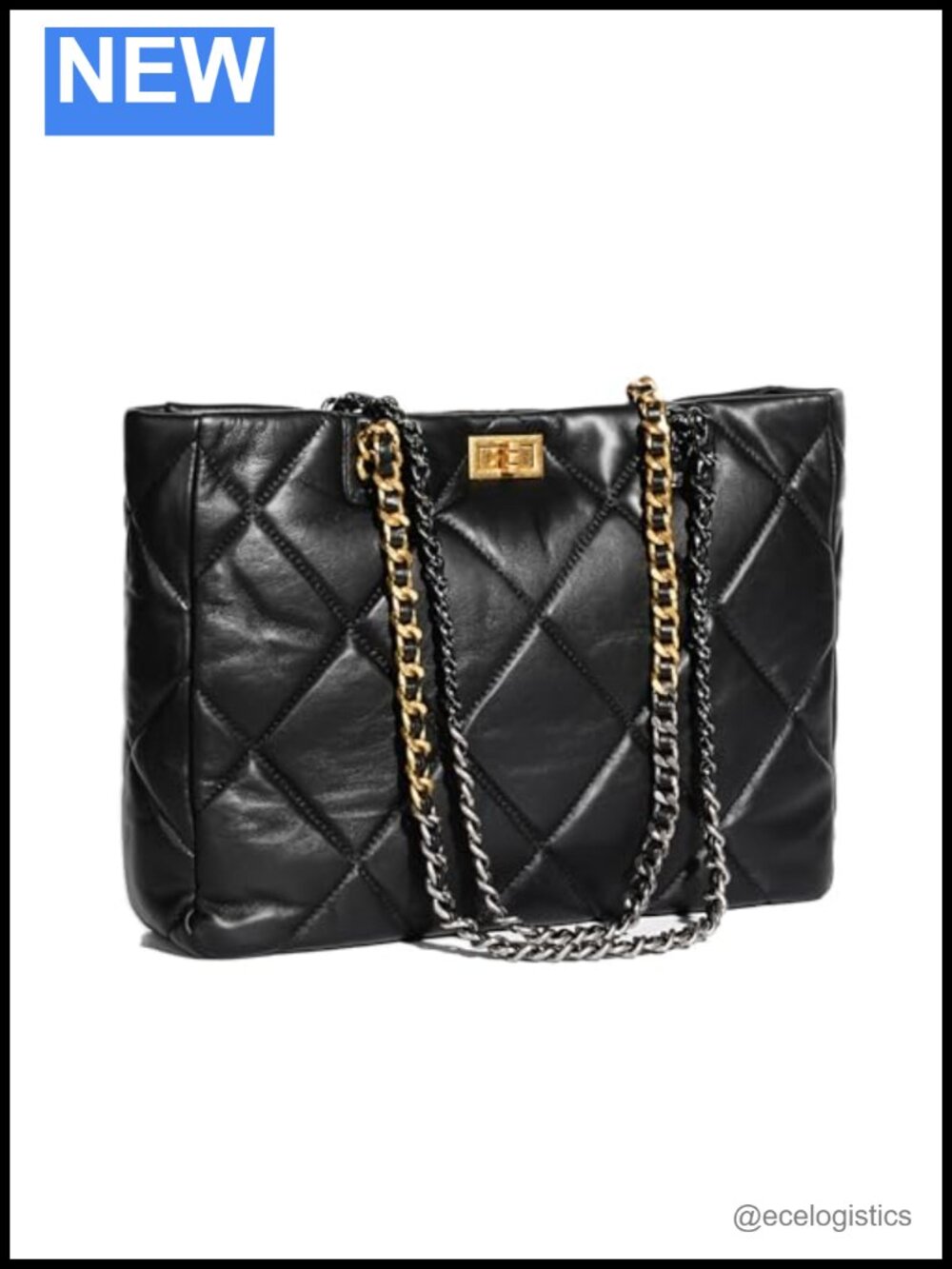 Quilted Lambskin Leather Shoulder Bag with Gold & Silver Chain Strap